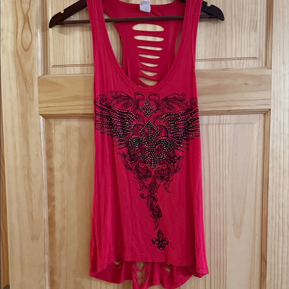 Chic Red Tank Top with Black Graphic Design